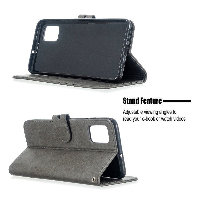 For Samsung Galaxy A41 Stitching Style 2-Color Cow Texture Horizontal Flip PU Leather Case with Holder & Card Slot & Lanyard