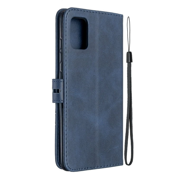 For Samsung Galaxy A41 Stitching Style 2-Color Cow Texture Horizontal Flip PU Leather Case with Holder & Card Slot & Lanyard