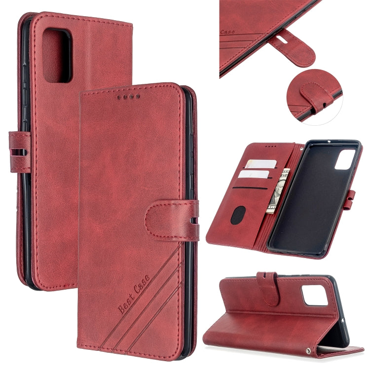 For Samsung Galaxy A41 Stitching Style 2-Color Cow Texture Horizontal Flip PU Leather Case with Holder & Card Slot & Lanyard