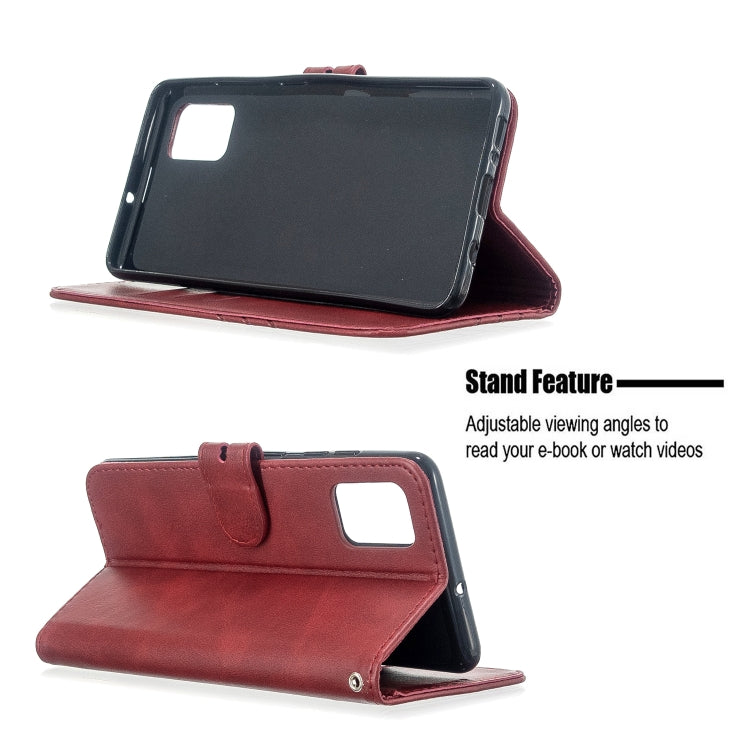 For Samsung Galaxy A41 Stitching Style 2-Color Cow Texture Horizontal Flip PU Leather Case with Holder & Card Slot & Lanyard