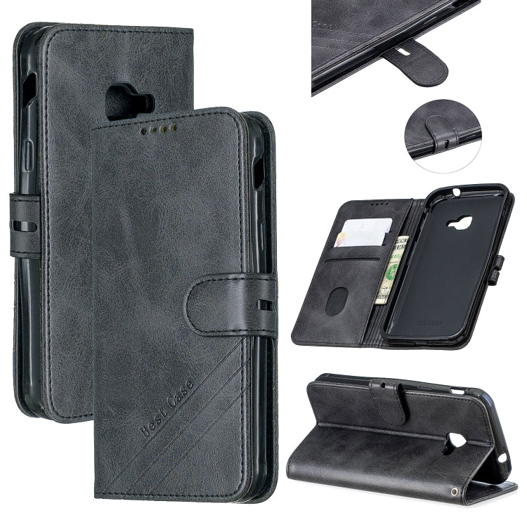For Samsung Galaxy Xcover 4s Stitching Style 2-Color Cow Texture Horizontal Flip PU Leather Case with Holder & Card Slot & Lanyard