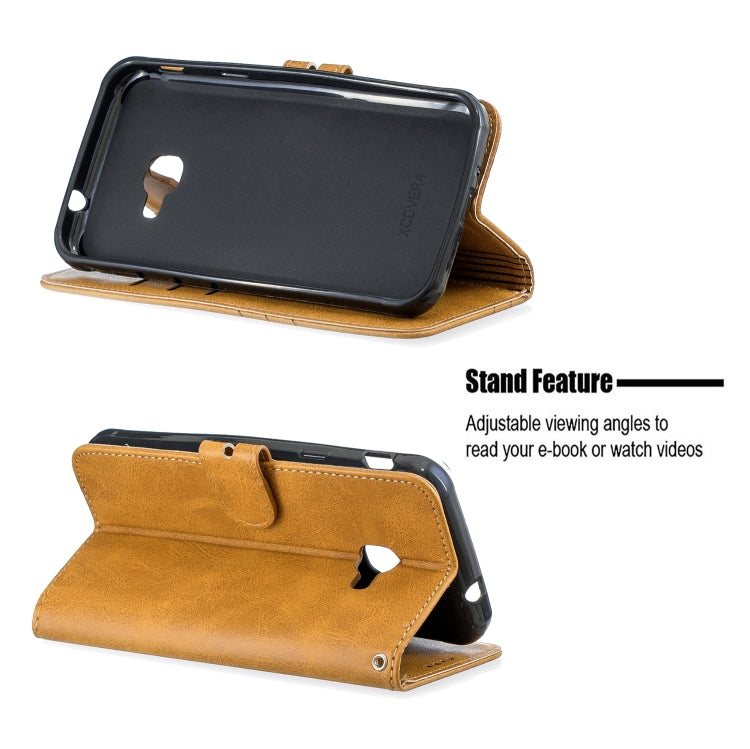For Samsung Galaxy Xcover 4s Stitching Style 2-Color Cow Texture Horizontal Flip PU Leather Case with Holder & Card Slot & Lanyard
