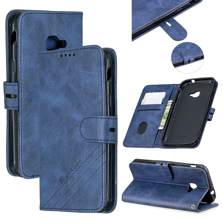 For Samsung Galaxy Xcover 4s Stitching Style 2-Color Cow Texture Horizontal Flip PU Leather Case with Holder & Card Slot & Lanyard