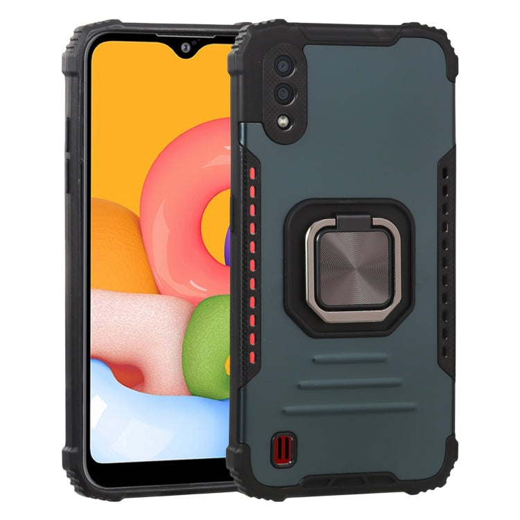 For Samsung Galaxy A01 US Version Fierce Warrior Series Armor All-inclusive Shockproof Aluminum Alloy + TPU Protective Case with Ring Holder
