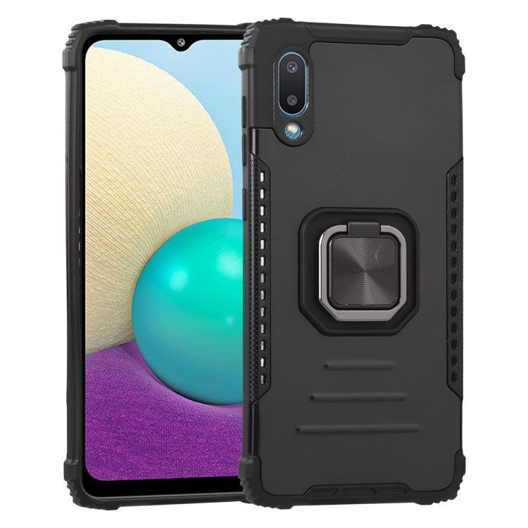 For Samsung Galaxy A02 / M02 Fierce Warrior Series Armor All-inclusive Shockproof Aluminum Alloy + TPU Protective Case with Ring Holder