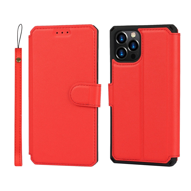 For iPhone 12 / 12 Pro Plain Texture Horizontal Flip PU Leather Case with Holder & Card Slots & Photo Frame & Wallet & Strap