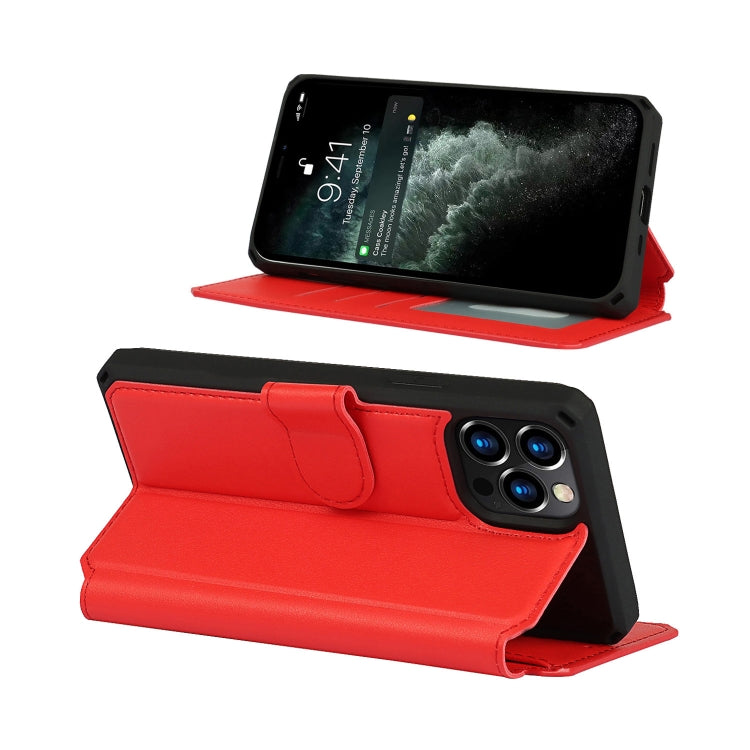For iPhone 12 / 12 Pro Plain Texture Horizontal Flip PU Leather Case with Holder & Card Slots & Photo Frame & Wallet & Strap