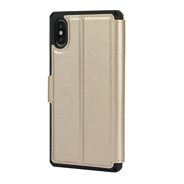 For iPhone XS Max Plain Texture Horizontal Flip PU Leather Case with Holder & Card Slots & Photo Frame & Wallet & Strap