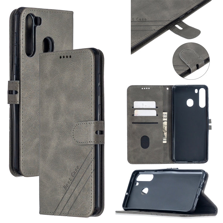 For Samsung Galaxy A21 US Version Stitching Style 2-Color Cow Texture Horizontal Flip PU Leather Case with Holder & Card Slot & Lanyard