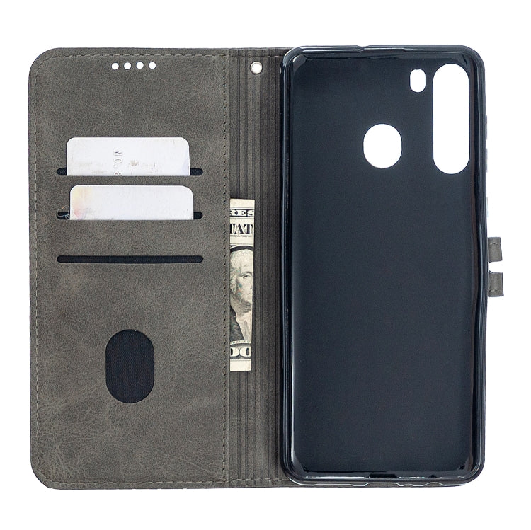 For Samsung Galaxy A21 US Version Stitching Style 2-Color Cow Texture Horizontal Flip PU Leather Case with Holder & Card Slot & Lanyard