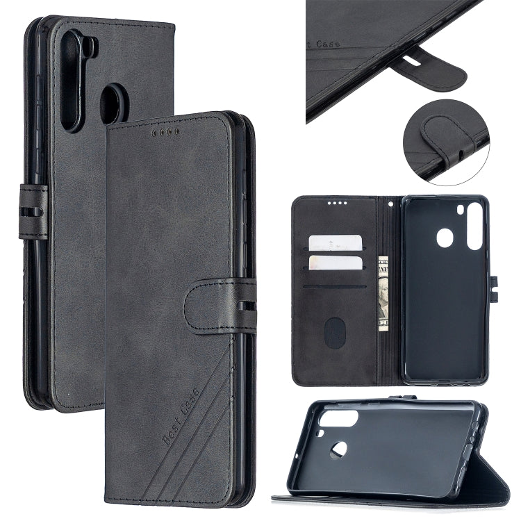 For Samsung Galaxy A21 US Version Stitching Style 2-Color Cow Texture Horizontal Flip PU Leather Case with Holder & Card Slot & Lanyard