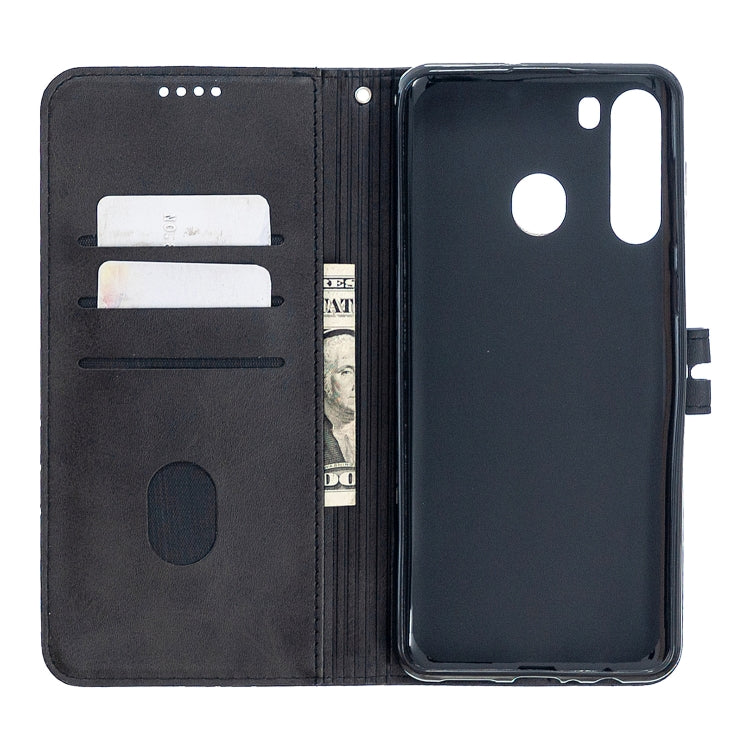 For Samsung Galaxy A21 US Version Stitching Style 2-Color Cow Texture Horizontal Flip PU Leather Case with Holder & Card Slot & Lanyard