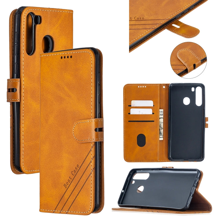 For Samsung Galaxy A21 US Version Stitching Style 2-Color Cow Texture Horizontal Flip PU Leather Case with Holder & Card Slot & Lanyard