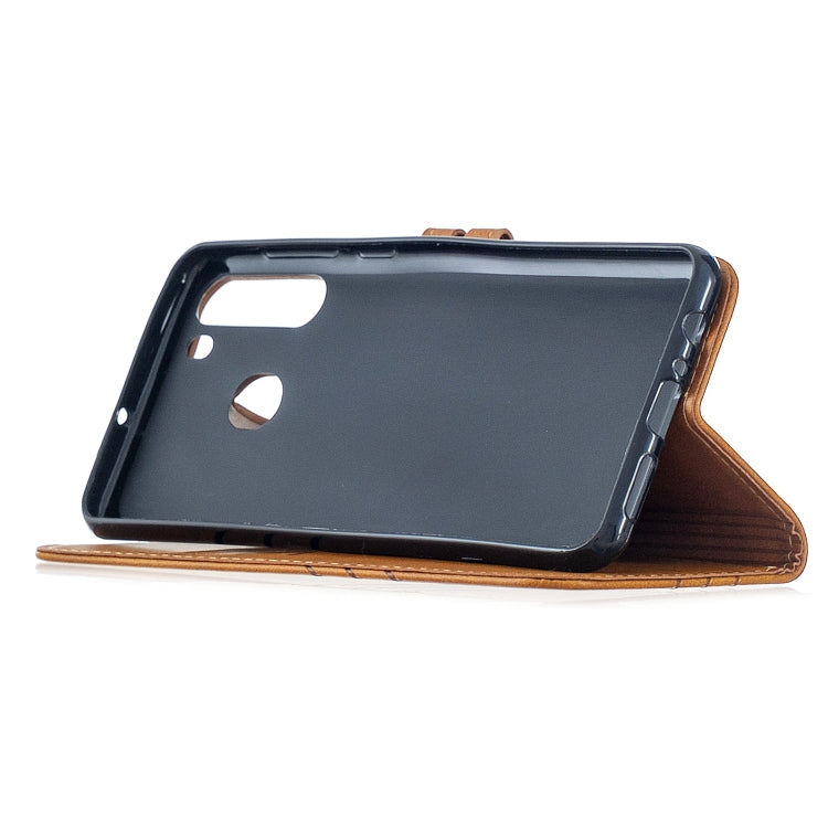 For Samsung Galaxy A21 US Version Stitching Style 2-Color Cow Texture Horizontal Flip PU Leather Case with Holder & Card Slot & Lanyard