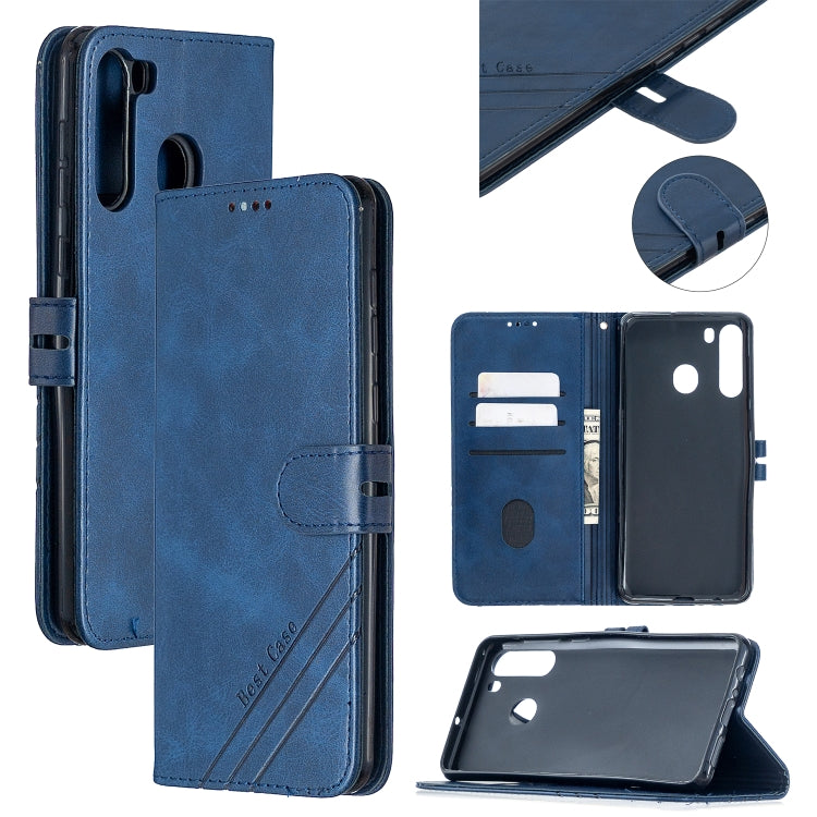 For Samsung Galaxy A21 US Version Stitching Style 2-Color Cow Texture Horizontal Flip PU Leather Case with Holder & Card Slot & Lanyard