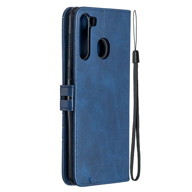 For Samsung Galaxy A21 US Version Stitching Style 2-Color Cow Texture Horizontal Flip PU Leather Case with Holder & Card Slot & Lanyard