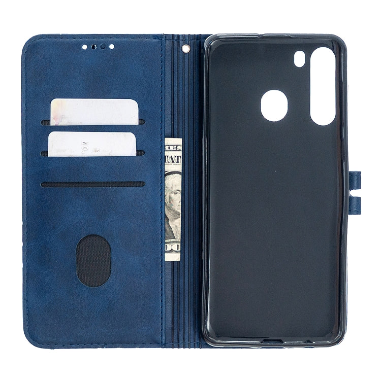 For Samsung Galaxy A21 US Version Stitching Style 2-Color Cow Texture Horizontal Flip PU Leather Case with Holder & Card Slot & Lanyard