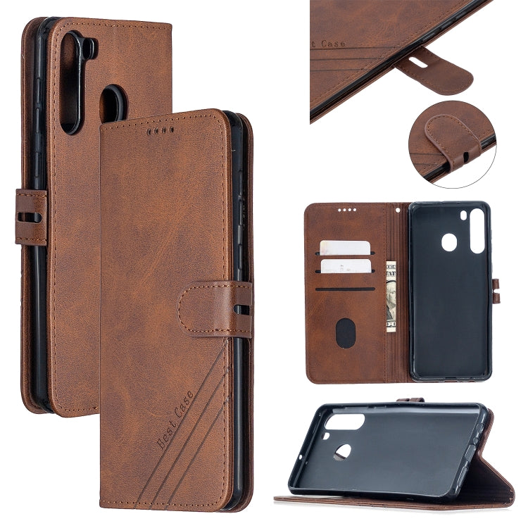 For Samsung Galaxy A21 US Version Stitching Style 2-Color Cow Texture Horizontal Flip PU Leather Case with Holder & Card Slot & Lanyard