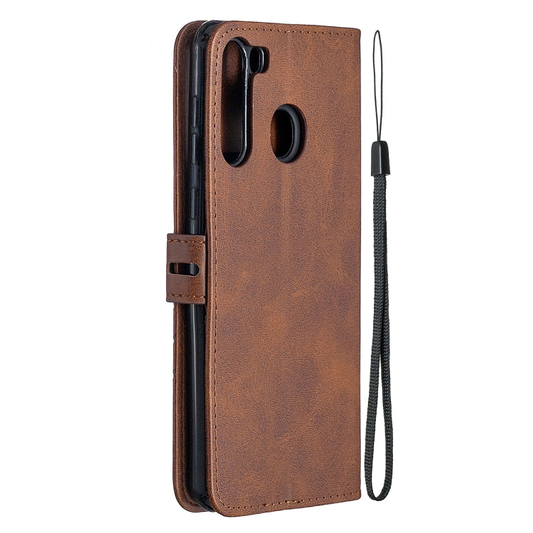 For Samsung Galaxy A21 US Version Stitching Style 2-Color Cow Texture Horizontal Flip PU Leather Case with Holder & Card Slot & Lanyard