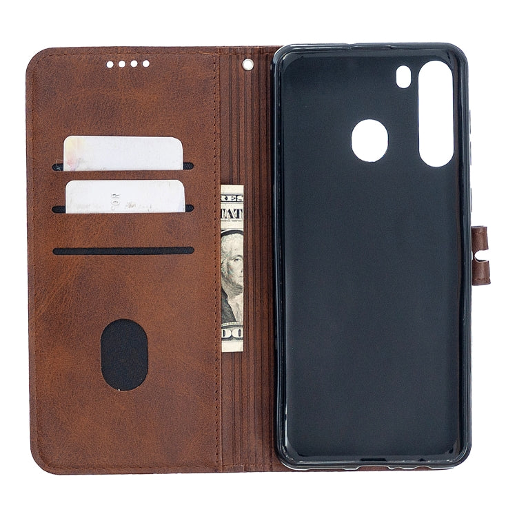 For Samsung Galaxy A21 US Version Stitching Style 2-Color Cow Texture Horizontal Flip PU Leather Case with Holder & Card Slot & Lanyard