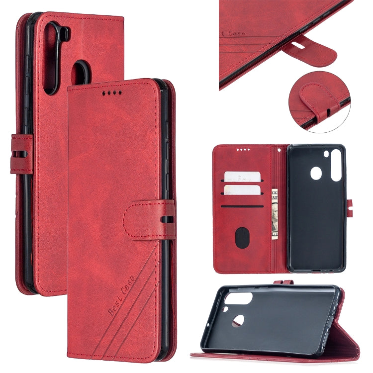 For Samsung Galaxy A21 US Version Stitching Style 2-Color Cow Texture Horizontal Flip PU Leather Case with Holder & Card Slot & Lanyard