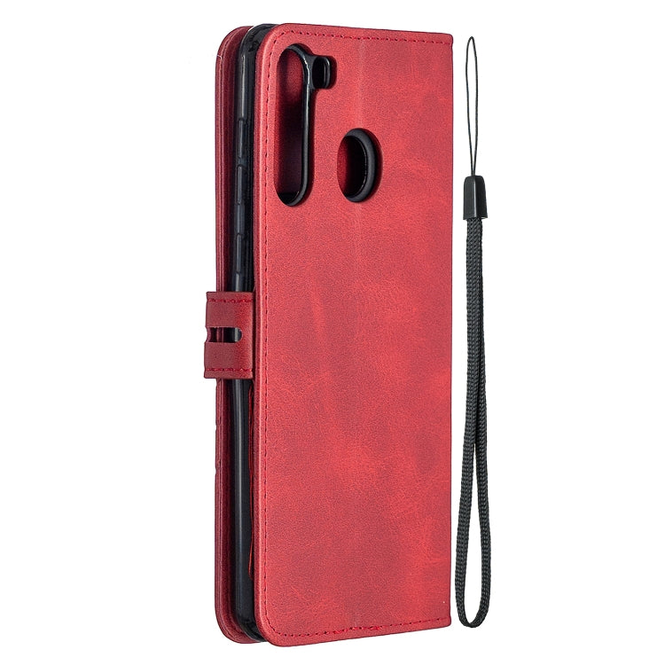 For Samsung Galaxy A21 US Version Stitching Style 2-Color Cow Texture Horizontal Flip PU Leather Case with Holder & Card Slot & Lanyard
