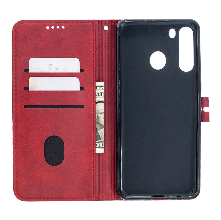 For Samsung Galaxy A21 US Version Stitching Style 2-Color Cow Texture Horizontal Flip PU Leather Case with Holder & Card Slot & Lanyard