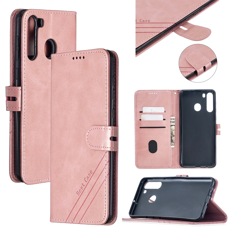 For Samsung Galaxy A21 US Version Stitching Style 2-Color Cow Texture Horizontal Flip PU Leather Case with Holder & Card Slot & Lanyard