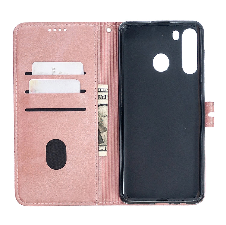 For Samsung Galaxy A21 US Version Stitching Style 2-Color Cow Texture Horizontal Flip PU Leather Case with Holder & Card Slot & Lanyard