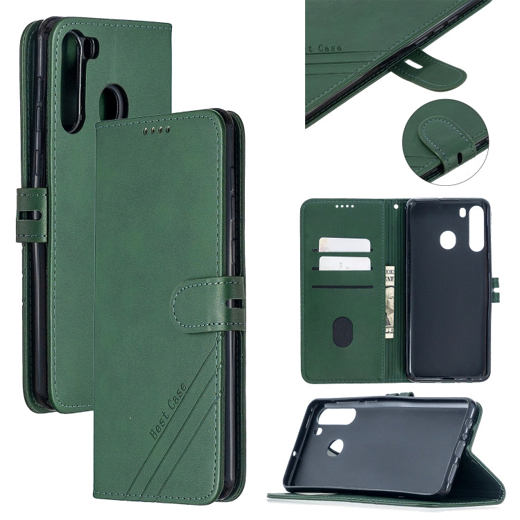 For Samsung Galaxy A21 US Version Stitching Style 2-Color Cow Texture Horizontal Flip PU Leather Case with Holder & Card Slot & Lanyard