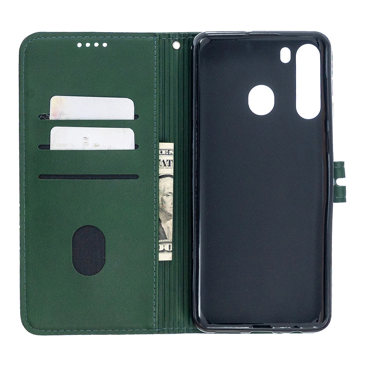 For Samsung Galaxy A21 US Version Stitching Style 2-Color Cow Texture Horizontal Flip PU Leather Case with Holder & Card Slot & Lanyard