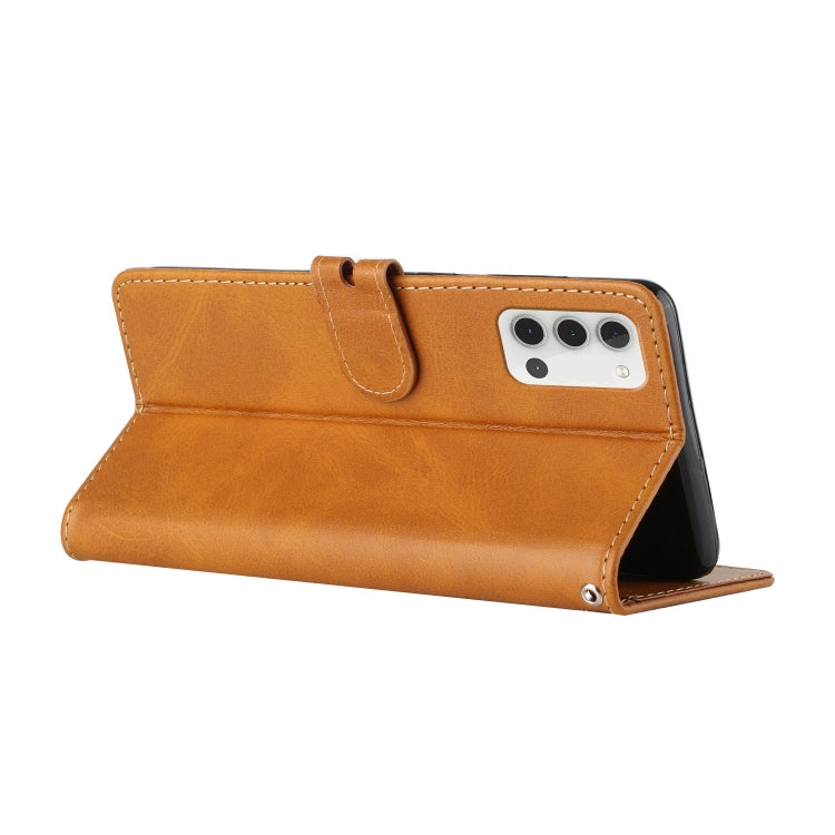 For Samsung Galaxy A22 4G Stitching Style 2-Color Cow Texture Horizontal Flip PU Leather Case with Holder & Card Slot & Lanyard