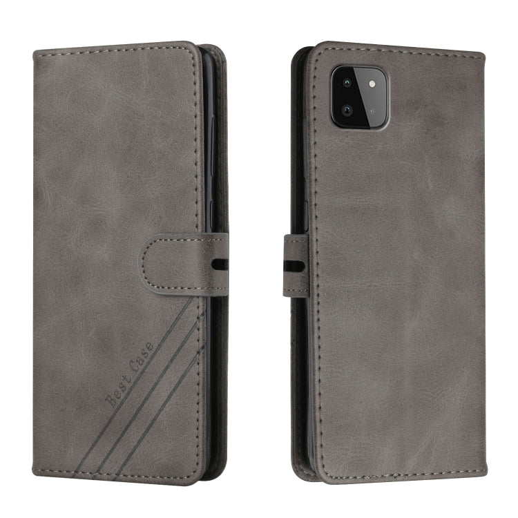 For Samsung Galaxy A22 5G Stitching Style 2-Color Cow Texture Horizontal Flip PU Leather Case with Holder & Card Slot & Lanyard