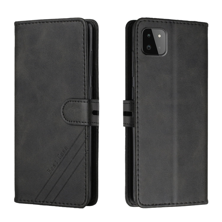 For Samsung Galaxy A22 5G Stitching Style 2-Color Cow Texture Horizontal Flip PU Leather Case with Holder & Card Slot & Lanyard