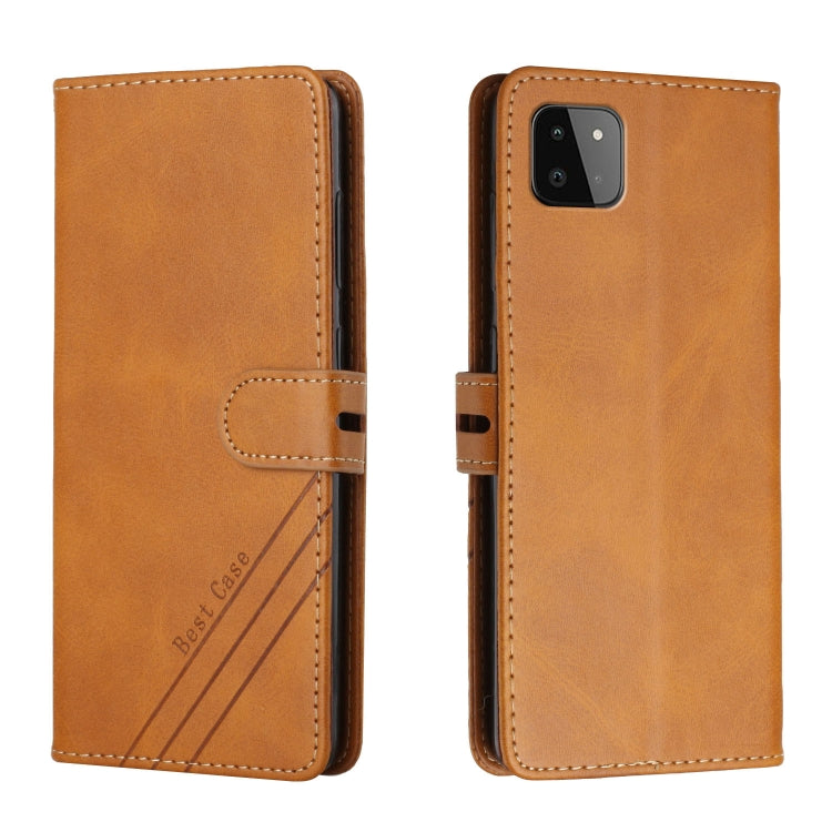For Samsung Galaxy A22 5G Stitching Style 2-Color Cow Texture Horizontal Flip PU Leather Case with Holder & Card Slot & Lanyard