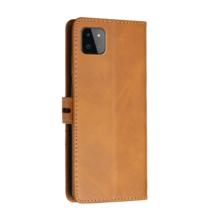For Samsung Galaxy A22 5G Stitching Style 2-Color Cow Texture Horizontal Flip PU Leather Case with Holder & Card Slot & Lanyard