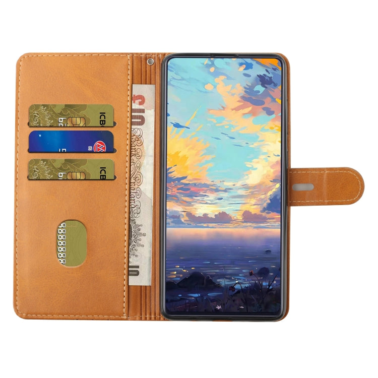 For Samsung Galaxy A22 5G Stitching Style 2-Color Cow Texture Horizontal Flip PU Leather Case with Holder & Card Slot & Lanyard