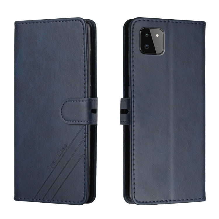 For Samsung Galaxy A22 5G Stitching Style 2-Color Cow Texture Horizontal Flip PU Leather Case with Holder & Card Slot & Lanyard