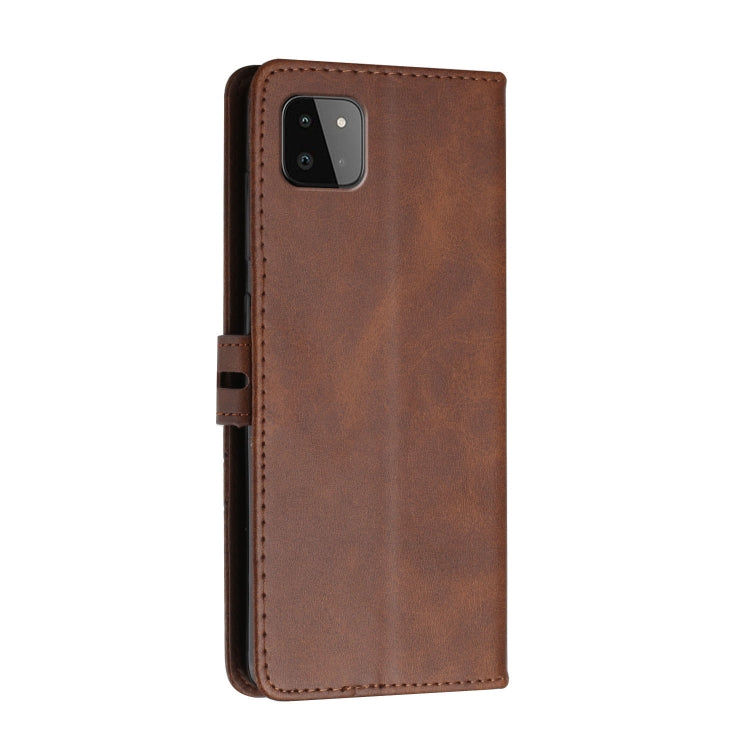 For Samsung Galaxy A22 5G Stitching Style 2-Color Cow Texture Horizontal Flip PU Leather Case with Holder & Card Slot & Lanyard