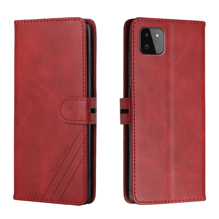 For Samsung Galaxy A22 5G Stitching Style 2-Color Cow Texture Horizontal Flip PU Leather Case with Holder & Card Slot & Lanyard