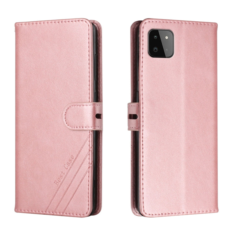 For Samsung Galaxy A22 5G Stitching Style 2-Color Cow Texture Horizontal Flip PU Leather Case with Holder & Card Slot & Lanyard