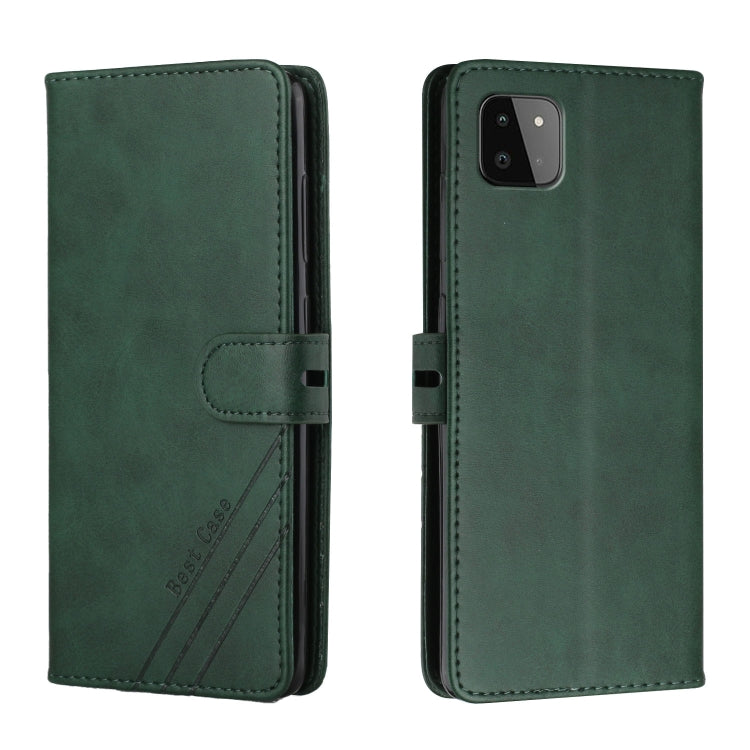 For Samsung Galaxy A22 5G Stitching Style 2-Color Cow Texture Horizontal Flip PU Leather Case with Holder & Card Slot & Lanyard