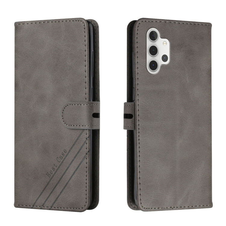 For Samsung Galaxy A32 4G Stitching Style 2-Color Cow Texture Horizontal Flip PU Leather Case with Holder & Card Slot & Lanyard