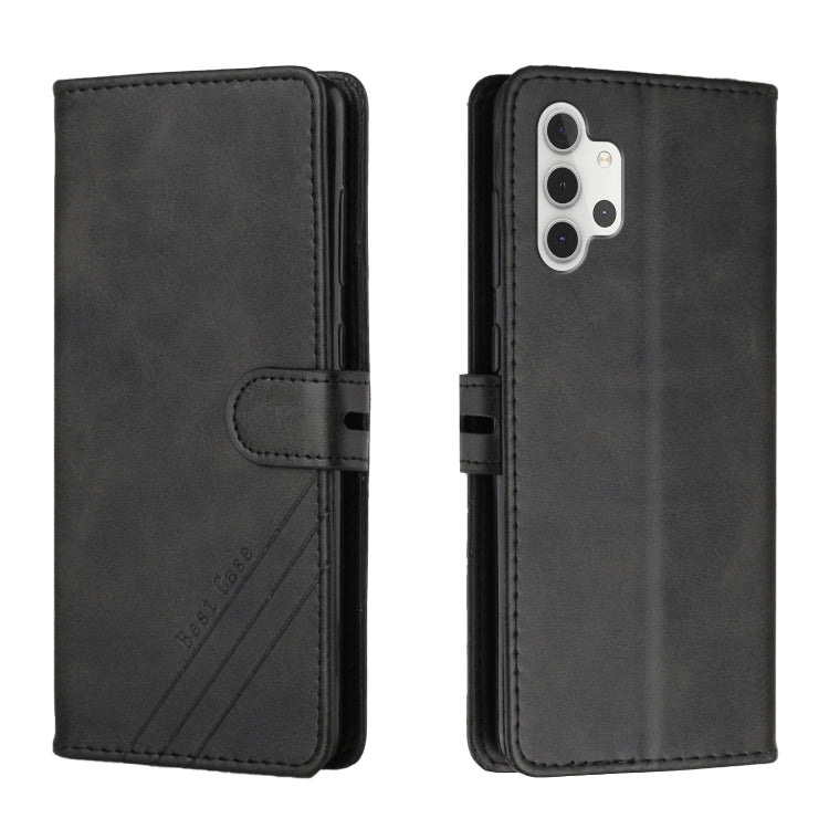 For Samsung Galaxy A32 4G Stitching Style 2-Color Cow Texture Horizontal Flip PU Leather Case with Holder & Card Slot & Lanyard