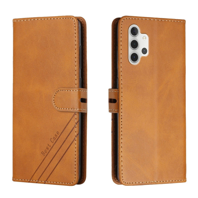 For Samsung Galaxy A32 4G Stitching Style 2-Color Cow Texture Horizontal Flip PU Leather Case with Holder & Card Slot & Lanyard