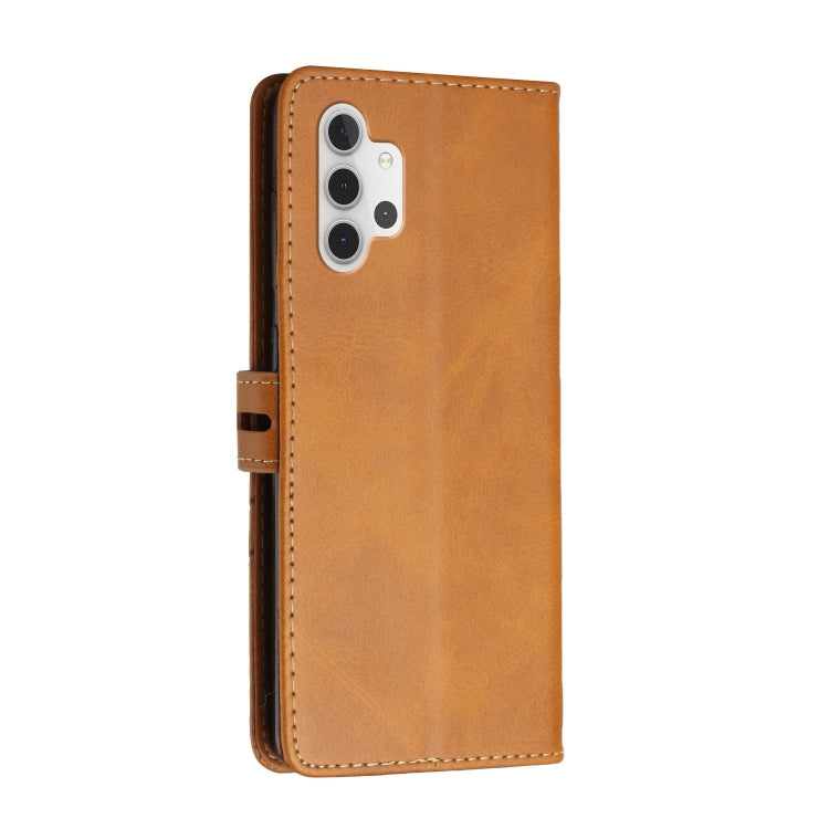 For Samsung Galaxy A32 4G Stitching Style 2-Color Cow Texture Horizontal Flip PU Leather Case with Holder & Card Slot & Lanyard