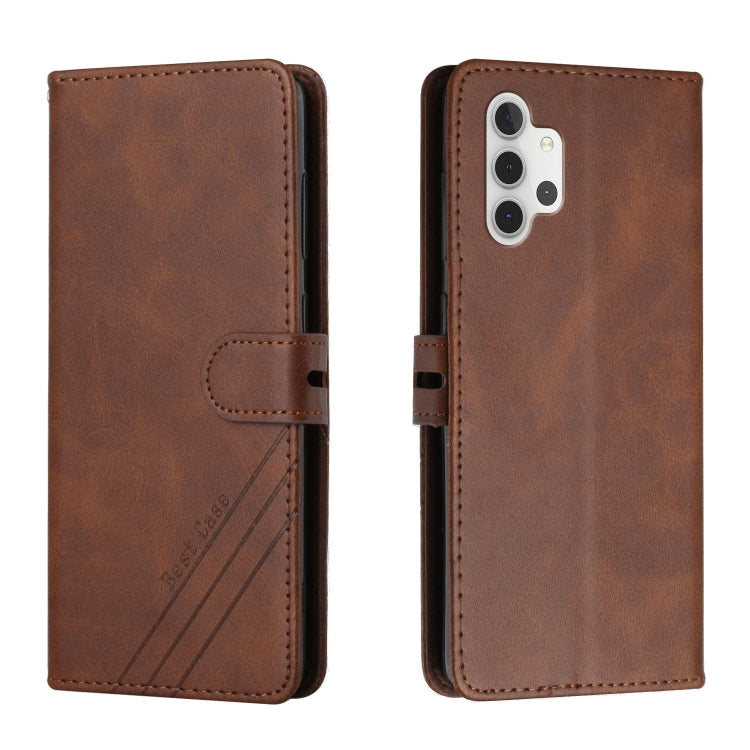For Samsung Galaxy A32 4G Stitching Style 2-Color Cow Texture Horizontal Flip PU Leather Case with Holder & Card Slot & Lanyard