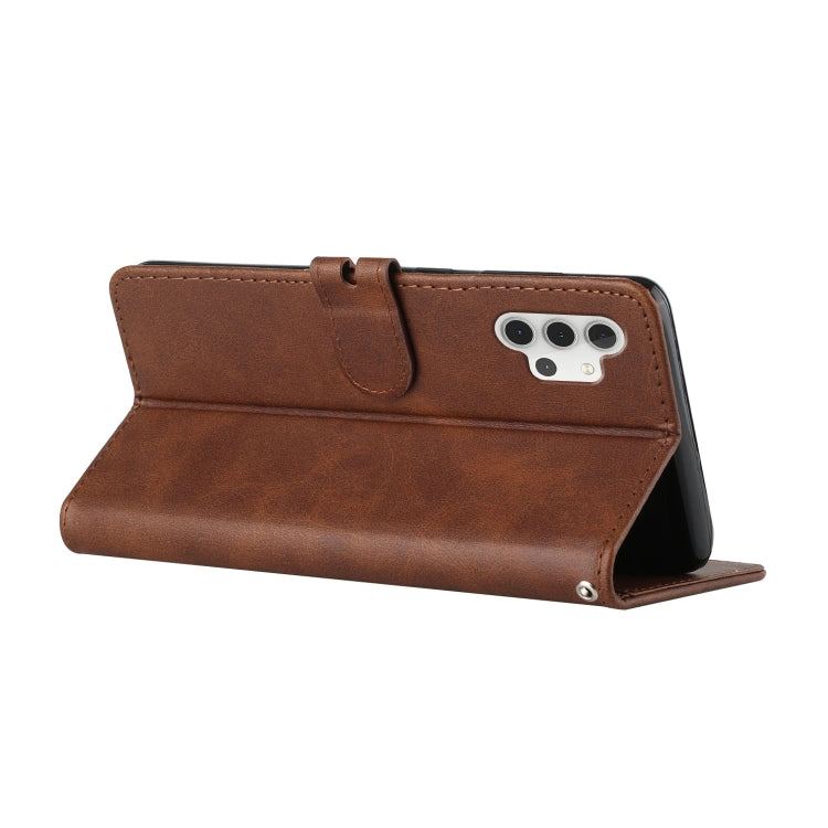 For Samsung Galaxy A32 4G Stitching Style 2-Color Cow Texture Horizontal Flip PU Leather Case with Holder & Card Slot & Lanyard