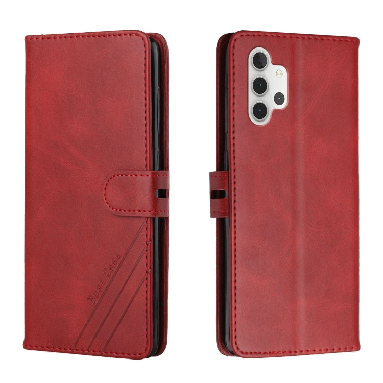 For Samsung Galaxy A32 4G Stitching Style 2-Color Cow Texture Horizontal Flip PU Leather Case with Holder & Card Slot & Lanyard