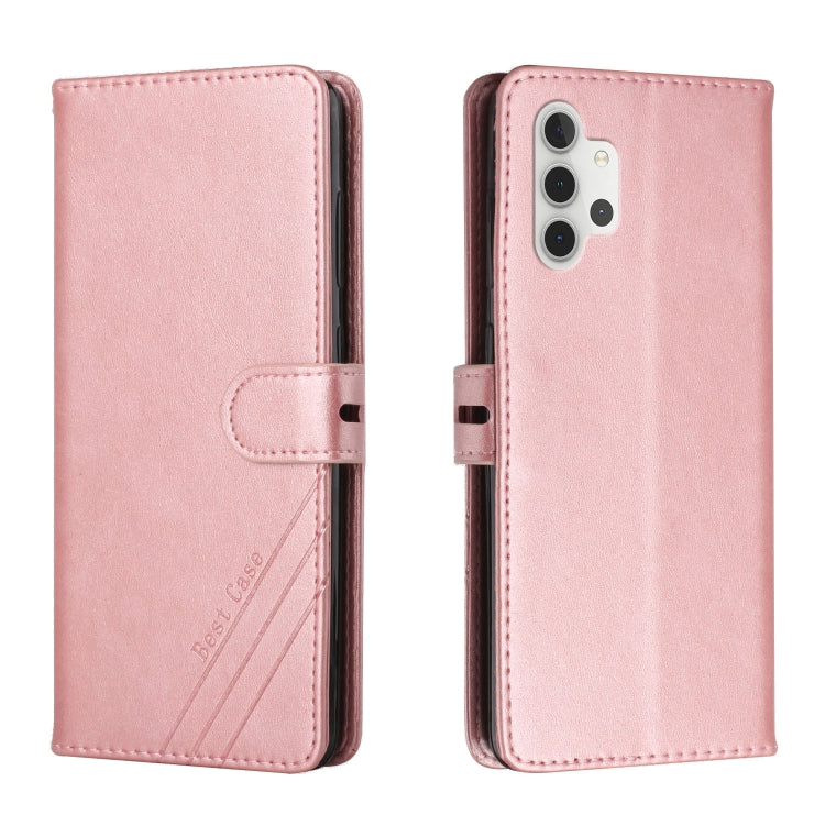 For Samsung Galaxy A32 4G Stitching Style 2-Color Cow Texture Horizontal Flip PU Leather Case with Holder & Card Slot & Lanyard
